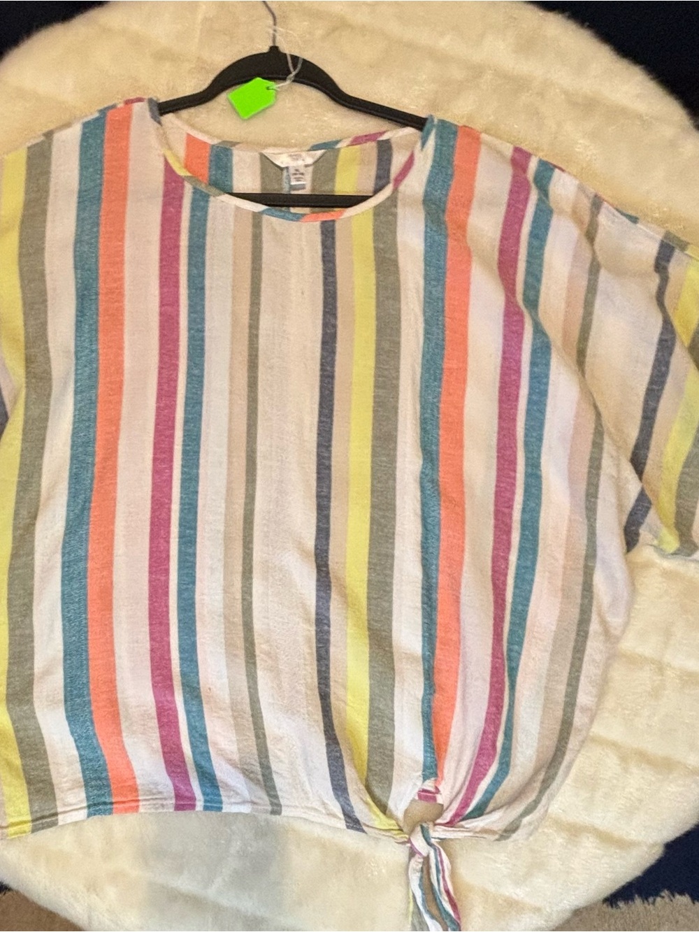 Time and Tru Multicolor Vertical Stripe Tie-Front Tee